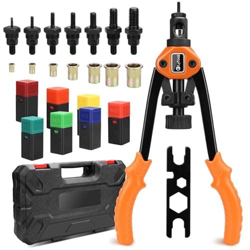 Image of Lytool Rivnut Tool Kit 13" Rivet Nut Tool with 70pcs Nuts Heavy Duty Rivet Gun M3 M4 M5 M6 M8 M10 M12 7 Mandrels Rivet Nut Gun Rivet Tool Professional Hand Rivet Setter