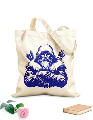 Image of XIARON Canvas Bag fierce winter warrior with fur hood and bow arrows perfect 340g/m² thick fabric Sketching bag M Drak Blue