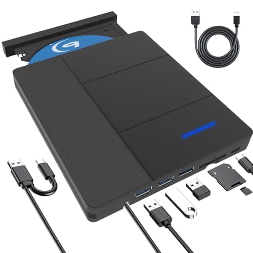 Image of Lefunpets External Blu-ray Drive, 8 in 1 Bluray/DVD/CD Reader With RGB Light, Portable Ultra-Slim Blu Ray Drive with SD Port, Compatible with Windows/Mac/Linux Laptop Desktop