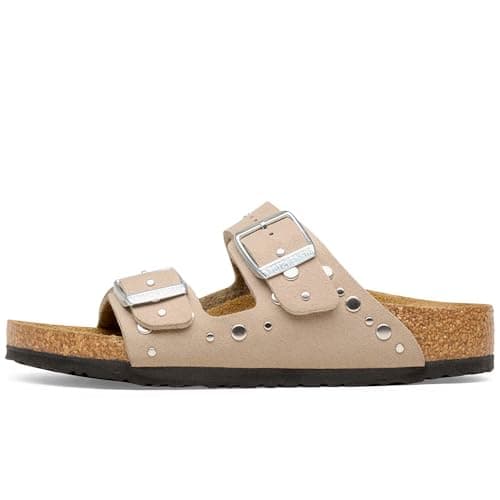 Image of Birkenstock Arizona Rivet Border Kids, Infant Sandals, Grey Soft Birki Gray Taupe, 39 EU Stretta