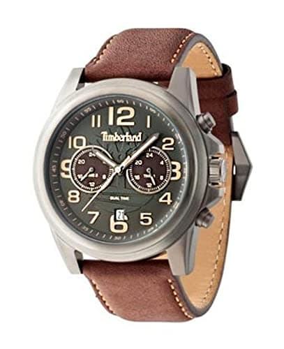 Image of Timberland Men's Quartz Watch with Grey Dial Chronograph Display and Brown Leather Strap 14518JSU/61A