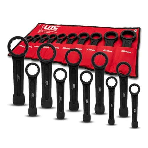 Image of UTC Slogging Ring Spanner Set 10pc 24 27 30 32 34 36 38 41 46 50mm Heavy Duty Hammer Strike Wrench High Torque Industrial Construction Professional Workshop Use 820017-UTC