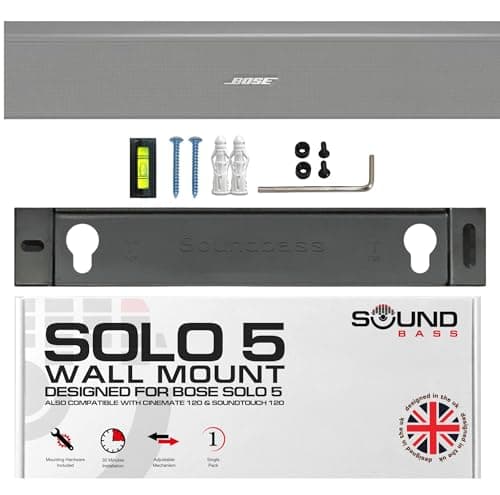 Image of Sound bass Solo 5 Wall Mount Bracket for Bose Solo5 Soundbar, Compatible with Solo Soundbar 2 Sound Bar Series II, Complete Kit with All Mounting Hardware, UK Design