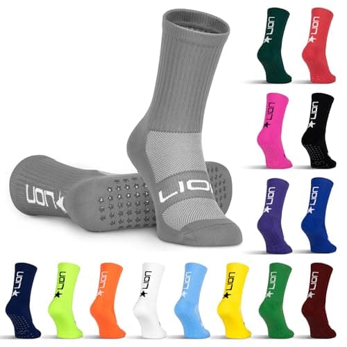 Image of LION SPORTSWEAR Football Grip Socks For Men/Women/Kids - Variety Of Colours To Match Your Team Kit & Sleeve Socks (UK, Alpha, S, Grey)