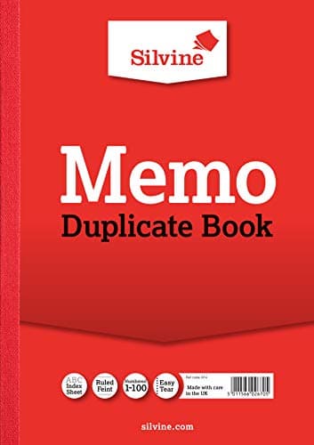 Image of Silvine A4 Duplicate Memo Book - Numbered 1-100 with Index Sheet