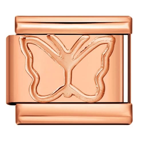 Image of Mon & Sons Butterfly Insect Rose Gold Silver Italian 9mm Link Stainless Steel Bracelet Charm Compatible With 9mm Link