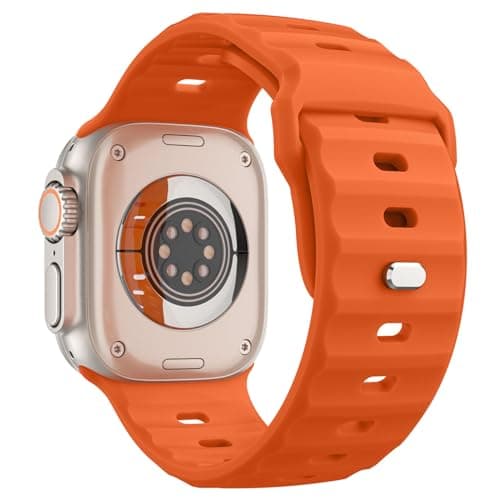 Image of MoKo Ocean Band Compatible with Apple Watch Ultra 3/2/1 49mm,S11/S10 46mm,9/8/7 45mm,SE3/SE2/SE/6/5/4 44mm,3/2/1 42mm,Silicone Replacement Strap Wrist Band for Men Women, Orange