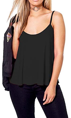 Image of Plain Strappy Cami Vest Top Swing and Flowy Women's Sleeveless Loose Fit Camisole Tank Top Scoop Neck Black-20-22