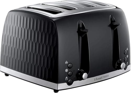 Image of Russell Hobbs Honeycomb 4 Slice Toaster (Independent & Extra wide slots with high lift, 6 Browning levels, Frozen/Cancel/Reheat function, Removable crumb tray, 1500W, Black textured high gloss) 26071