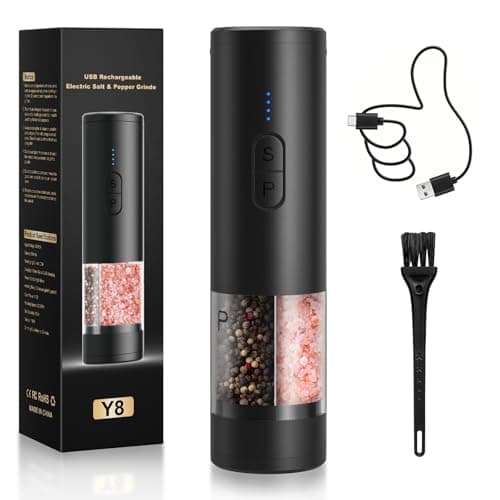 Image of 2-in-1 Electric Salt and Pepper Grinder Set - USB Rechargeable Automatic Salt and Pepper Mill, 100ml×2 Chamber, with LED Lighting, Adjustable Coarseness - Perfect for Kitchen, BBQ Gifts