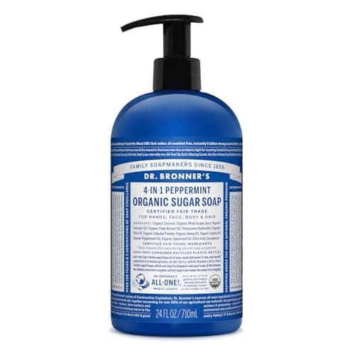 Image of Dr. Bronner's Organic Peppermint Sugar Soap. 4-in-1 Organic Pump Soap for Home and Body (24 oz)