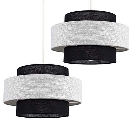 Image of MiniSun | Modern Ceiling Pendant Light Shades in a Black and Grey Herringbone Finish | Pendant Lights, Home Décor & Improvement Essential | Set of 2 | 30cm Shade Width