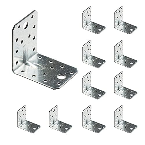 Image of VHG Heavy Duty Angle Brackets - Pack of 10 (70 x 70 x 55 x 2.5) - Metal L Shape Braces with Beading, Galvanised Steel Sheet 90 Degree Reinforced Fixing Connectors