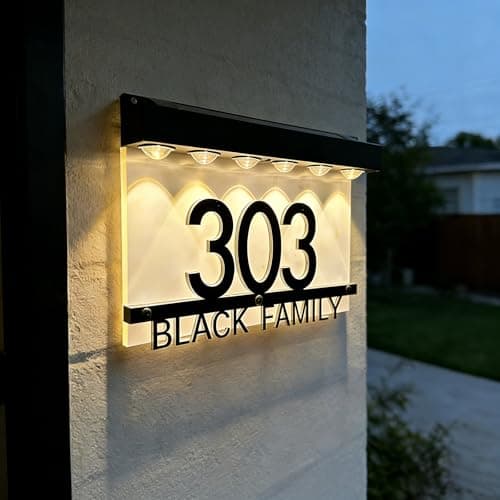 Image of Solar Acrylic LED House Number Sign, Waterproof Customisable Illuminated Address Plaque, Outdoor Light for Home Garden Driveway, Modern Curb Appeal Door Signage