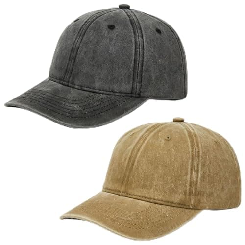 Image of Baseball Cap Mens, Baseball Caps for Men with Adjustable Fit, Cotton Baseball Cap for Outdoor Activities and Casual Wear, Two Pack with Black and Khaki Colours, Classic Six-Panel Structured Caps for M