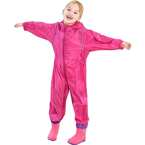 Image of Varsany Personalised Kids Puddle Suit - Snowsuits, All In One Waterproof Kids Rain Suit - Puddlesuit Pink