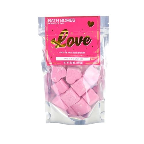 Image of Gift Republic Love Heart Bath Bombs - Rose Scented Mini Bath Bombs in Pink Heart Shapes - Scented Bath Time Gift Idea for Valentine's Day/Birthday/Anniversary - Gift for Her