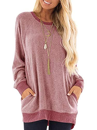 Image of iChunhua Color Block Long Sleeve Crewneck Sweatshirt Women Pink X-Large