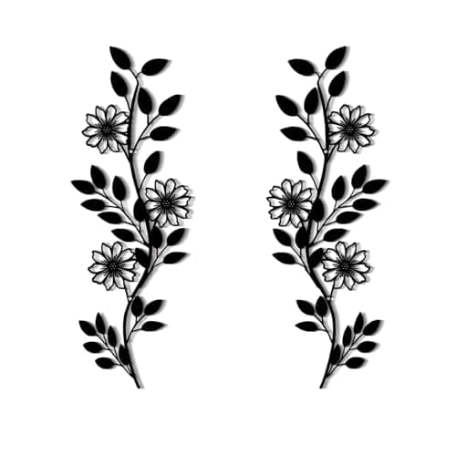 Image of DUOOLN 2 Pcs Metal Tree Leaf Wall Decor, Long Iron Scroll Vine Wall Art Above, Rustic Hanging Sign, Line Flowers Sculpture for above Door Living Room Office Indoor and Outdoor Decoration - Black