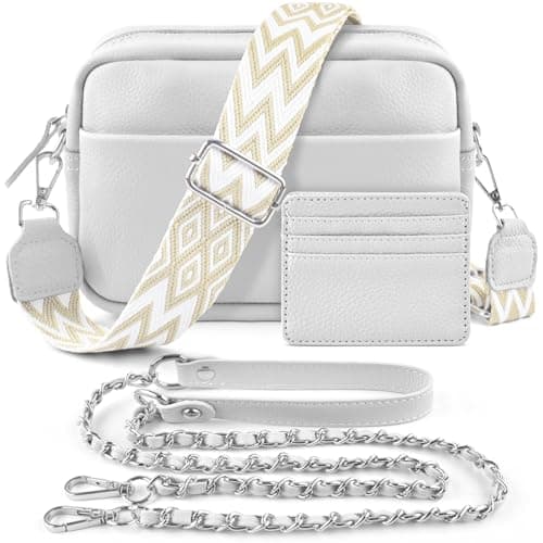 Image of BROTOU Crossbody Bag for Women, Leather Handbag & Shoulder Bag with Adjustable Wide Strap, Chain Strap & 3-Slot Card Holder, Camera Cross Body Bag for Lady Girl Shopping Daily Use (A-White)