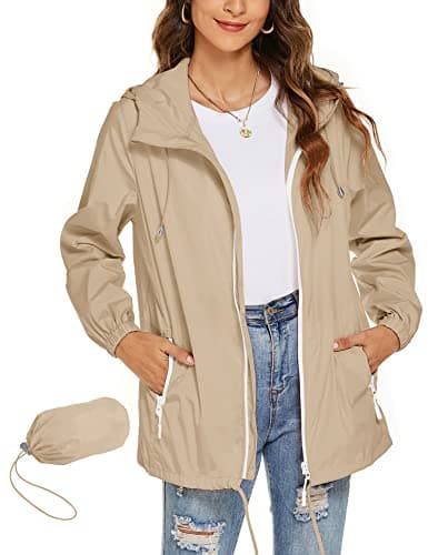 Image of Rapbin Waterproof Coat Womens Lightweight Breathable Spring Jackets Outdoor Active Cycling Rain Jacket Windbreaker(Khaki,XL)