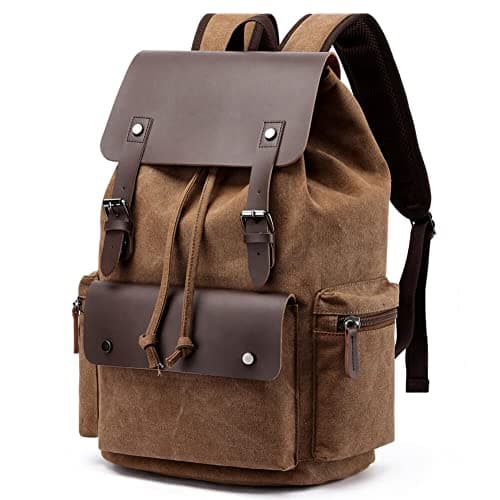 Image of Vintage Canvas Backpack Casual Daypacks Travel Rucksack for Men Women Laptop Backpack College School Bag Outdoor Hiking Camping Coffee
