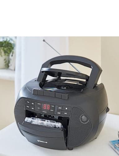 Image of Groov-e Traditional Boombox Speaker, Portable CD & Cassette Player with FM Radio , Traditional Black