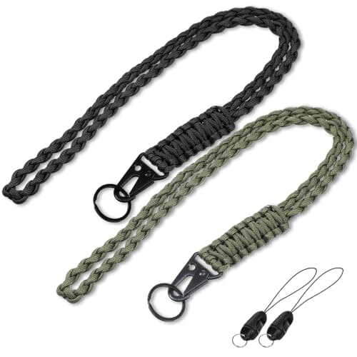 Image of Axafazup 22 Inch Paracord Lanyard, Heavy Duty Braided Lanyard Necklace Keychain with Alloy Clip for Outdoor Activities, ID Badge, Camera, Travel, (Black, Green)