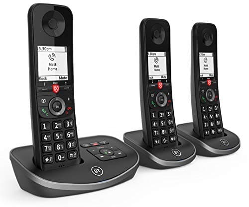 Image of BT Advanced Cordless Landline House Phone with 100 Percent Nuisance Call Blocker, Digital Answering Machine, Trio Handset Pack