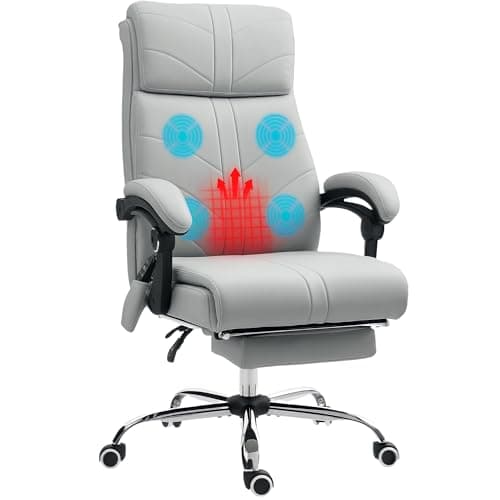 Image of Vinsetto Massage Office Chair with Heating and 4-Point Vibration, High Back PU Leather Desk Chair with Adjustable Height and Footrest for Home Study, Light Grey
