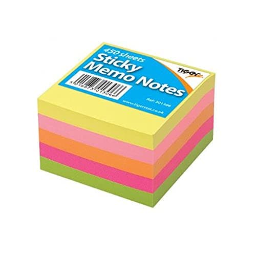 Image of Tiger Sticky Memo Notes Neon Block Cube Pad 3x3" 450 Sheets