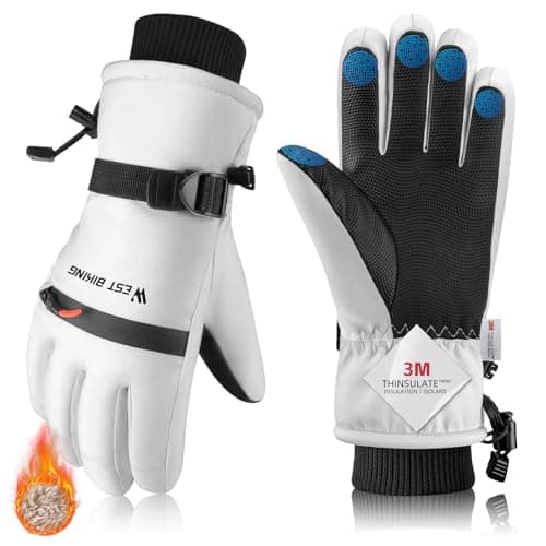 Image of CYCLESPEED Ski Gloves for Men Women Waterproof Thermal Winter Glove Adult Unisex Snow Gloves for Skiing Snowboarding, Snowmobiling, Winter Hiking Outdoor Walking (White, L)