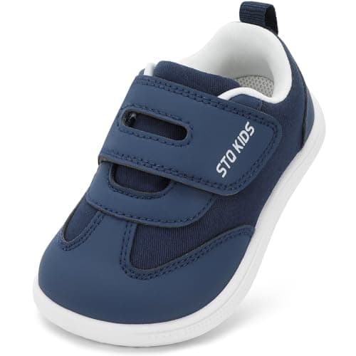 Image of STQ KIDS Barefoot Shoes Kids Trainers Boys School Shoes Girls Toddler Baby First Walking Running Boy Girl Sneakers Light Soft Child Extra Wide Toe Box Tennis Minimalist Navy Toddler Size 7