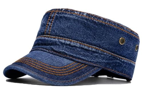 Image of BABAHU Washed Cotton Military Caps Cadet Army Caps Unique Design (UK, Alpha, One Size, Z1-Denim Dark Blue)