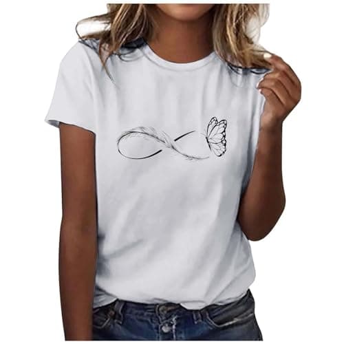 Image of 2026 Women's Casual Crew Neck T-Shirt Printed Short Sleeve Top, White, S