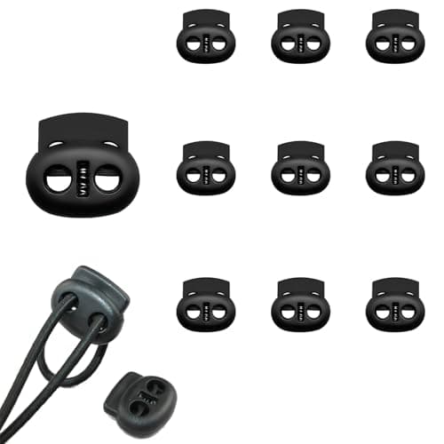 Image of Siqian Toggles for Drawstrings 10 Pack Cord Locks Set, Dual-Holes Spring Set Double Holes Toggle Loaded Plastic Round Ends Stopper Fastener Oval Locks, Black, M, (SQ-SKTHSSTZ01-BK10-CX-UK)