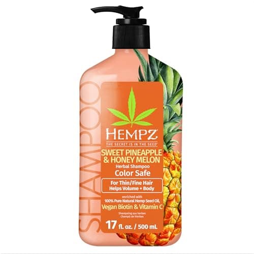 Image of Hempz Biotin Hair Shampoo - Growth & Strengthening for Dry, Damaged, Color-Treated - Hydrating, Softening, Moisturizing Shampoo w/Natural Hemp Seed Oil & Shea Butter 17 Fl OZ, Pineapple & Melon