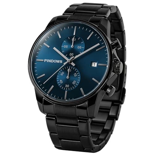 Image of PINDOWS Mens Watches Fashion Minimalist Business Heavy Duty Stainless Steel Waterproof Chronograph Quartz Watch with Auto Date
