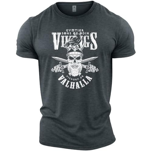 Image of GYMTIER Sons of Odin - Vikings Valhalla - Men's Gym T-Shirt Bodybuilding Training Workout Lifting Top Clothing, Grey, L