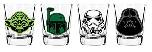 Image of Star Wars Glass Set - 2 oz. Capacity - Set of 4 Glasses - Darth Vader, Yoda, Boba Fett, Stormtrooper