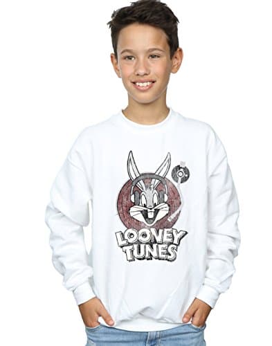 Image of Absolute Cult Looney Tunes Boys Bugs Bunny Circle Logo Sweatshirt White 7-8 Years