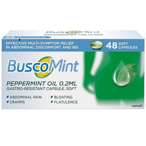 Image of Buscopan Buscomint 0.2 ml Peppermint Oil - IBS Multi-Symptom Treatment - Pack of 48 Soft Gel Capsules