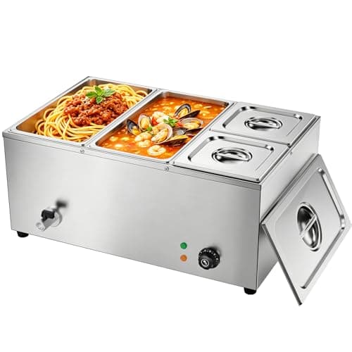 Image of TAIMIKO Commercial Bain Marie Electric Food Warmer Stainless Steel Buffet Wet Well Sauce Food Warmer Steam Table for Catering Restaurants Temperature Control 1500W (4 Pans)