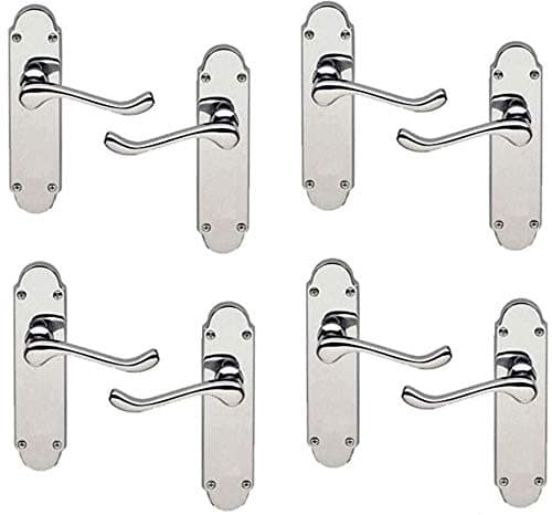 Image of Golden Grace Victorian Scroll Premium Door Handles on Shaped Backplate Lever Latch in Polished Chrome Finish, Epsom Design, 4 Pairs