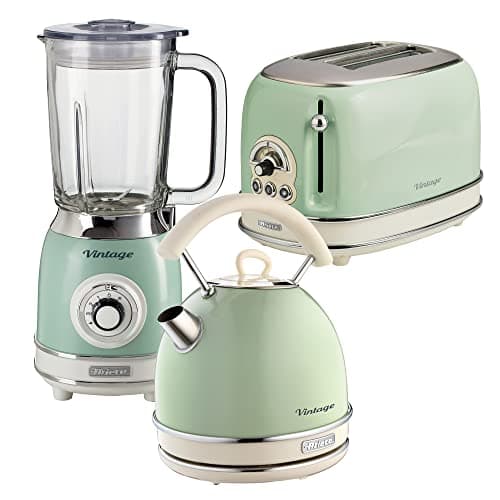Image of Ariete ARPK26 Retro Style Dome Kettle, 2 Slice Toaster & Jug Blender Set, Vintage Design, Green
