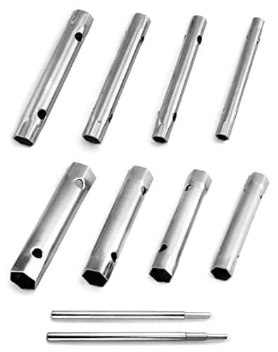 Image of QWORK® Box Spanner Set, Tubular Spanners 6 x 7-20 x 22 mm with 2 Tommy Bars | 10 Pcs