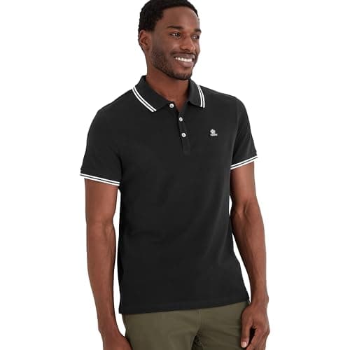 Image of TOG24 Biston Men's Polo Shirt, Short Sleeves Cotton Pique Polo, Branded Buttons Black