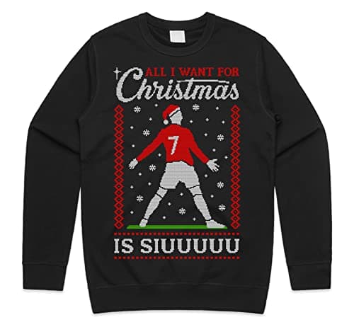 Image of Sanfran Clothing All I Want For Christmas Is Siuu Xmas Sweatshirt Ronaldo Siu Portugal Football World Cup Jumper Sweater Age 12 / Black