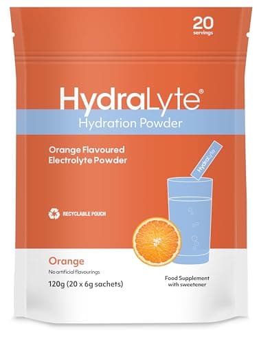 Image of Hydralyte Effervescent Electrolytes Powder Sachets - 20 Flavoured Sticks - Rapid Rehydration - Prevent Dehydration - Achieve Optimal Hydration (20 Sachets, Orange)