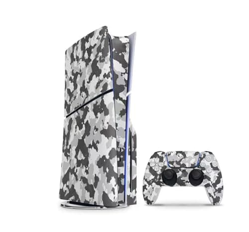 Image of Camouflage Faceplate Skin for PS5 Slim Disc Edition Console and Controller, Grey Camo, Waterproof, UV Resistant